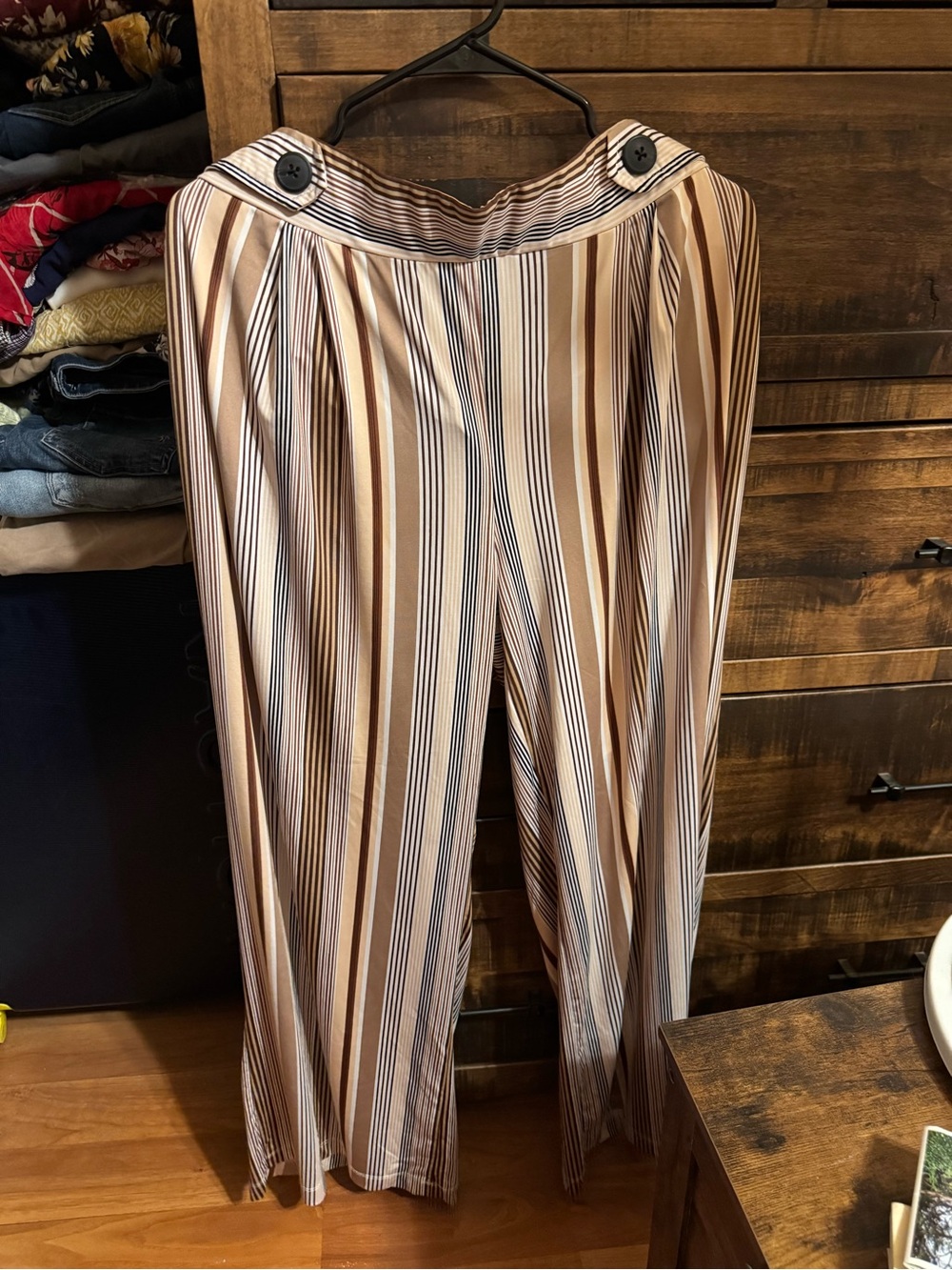 Robert Louis Striped Wide-Leg Trousers — Brown Beige Black